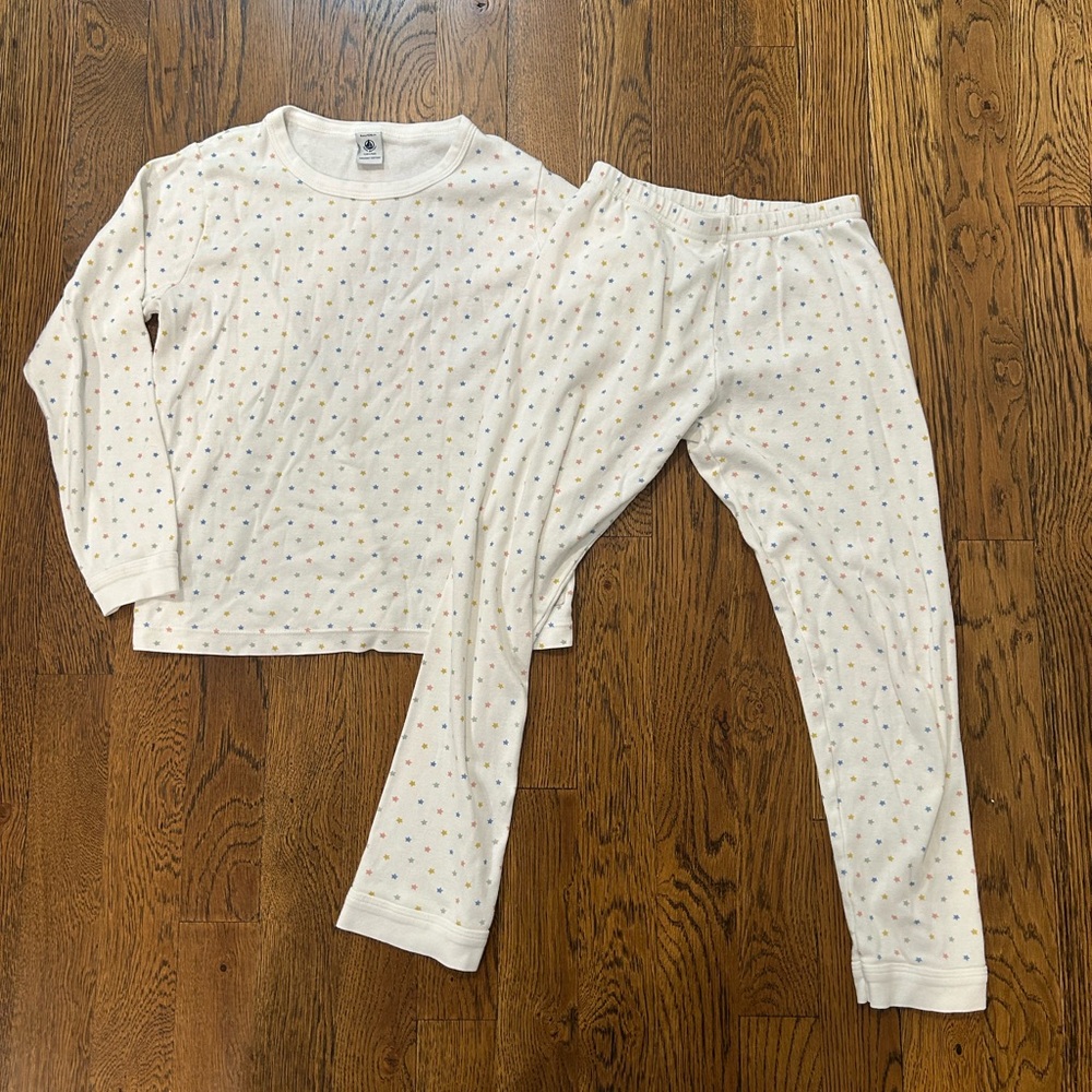 Petit Bateau 2 pc pajama White cream with polka dots
